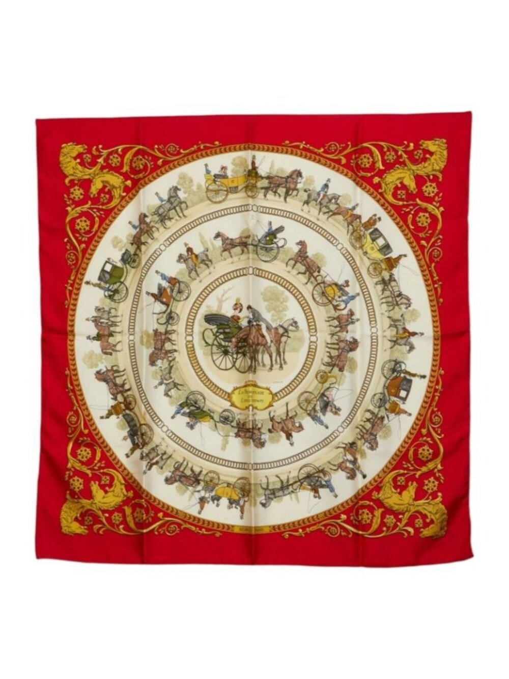 Hermes Carre 90 la Promenade de Longchamps Walk to Scarf Large Red White